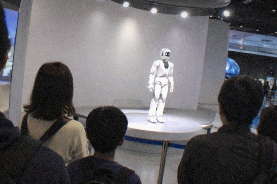 The Geo-Cosmos sphere displaying live Earth data inside the atrium of Miraikan, the National Museum of Emerging Science and Innovation in Odaiba